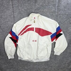 Li-Ning The Legend Begins Jacket Mens‎ XL White Red Zip Windbreaker Fashion Week